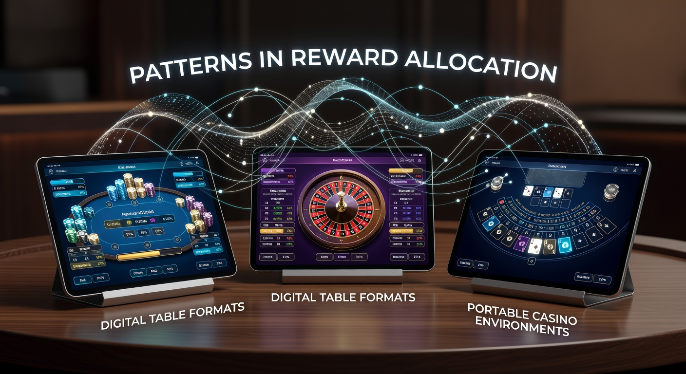 Digital table interfaces displayed on multiple portable devices showing reward indicators