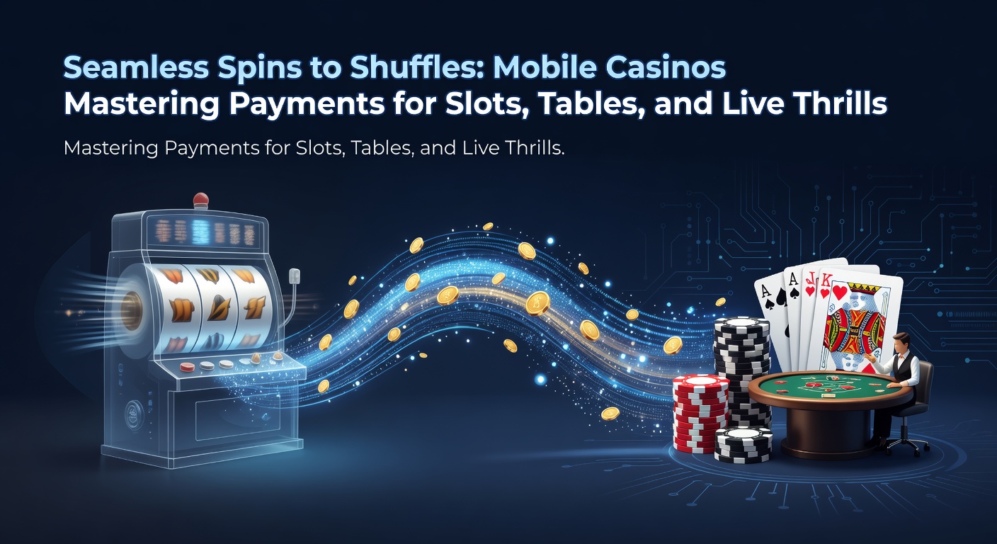 Smartphone screen displaying a mobile casino app with slots, blackjack tables, and live dealer roulette in seamless transition, highlighting instant payment icons like crypto wallets and e-wallets