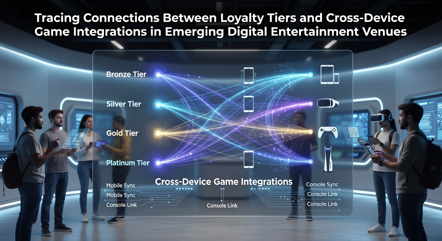 Digital entertainment venue interface showing loyalty tier progression across multiple devices including mobile and desktop